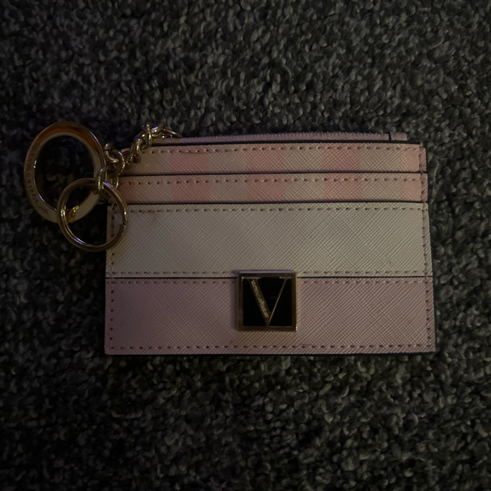 PINK Victoria's Secret Pink and Cream Card Holder with Keychain